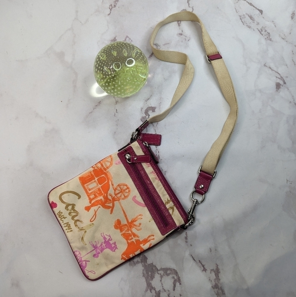 Coach Crossbody Bag Horse Carriage Logo Pink Orange Crayon Patent Y2K F43813 B2C - Picture 4 of 11